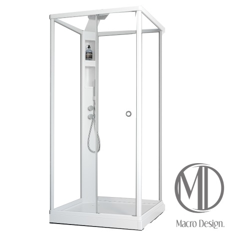 Dusjkabinett i glass, aluminium og støpe marmor. Fantastisk kvalitet og lett montering
Med innfelt tak dusj